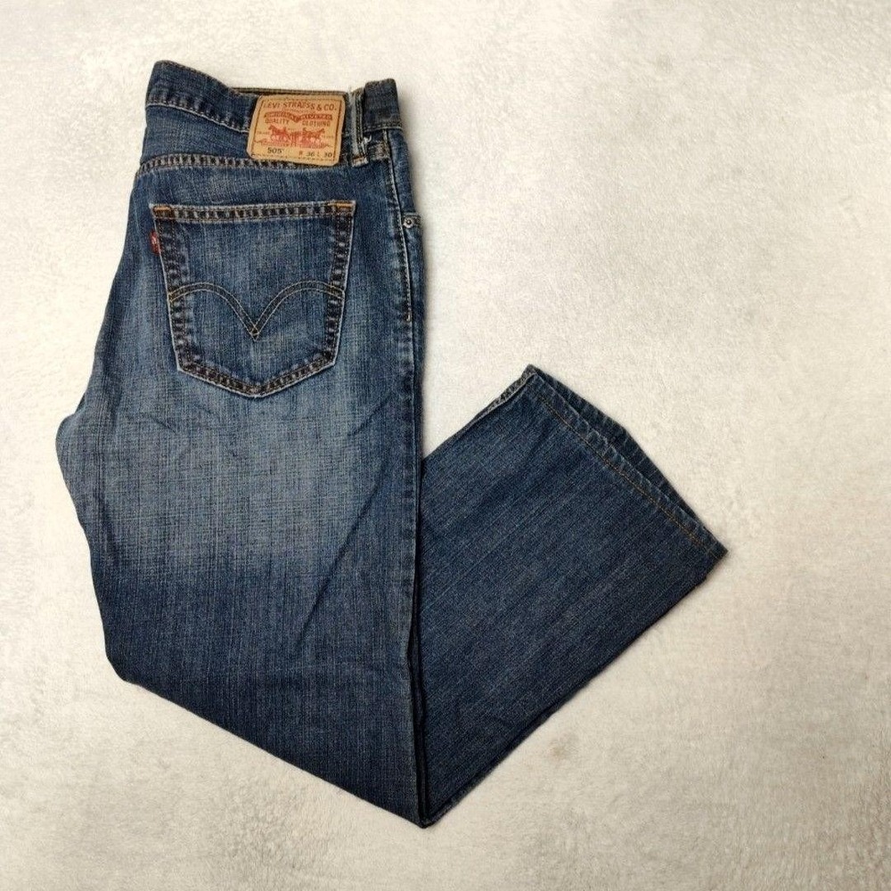 Levis 505‎ Jeans Mens 36x30 Blue Y2K Straight Medium Denim Regular Fit 5-Pocket